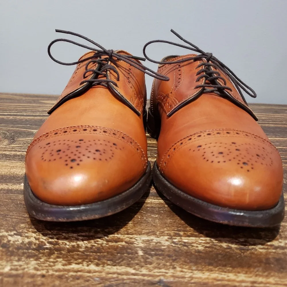 Allen Edmonds Oxford Mens 9.5 E Sanford Brown Fair Cap Toe Brogue Dress Shoes